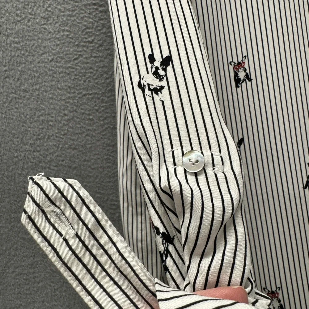 Jane and Delancey Button Down Womens XL Striped French Bulldog White Black - Picture 8 of 9